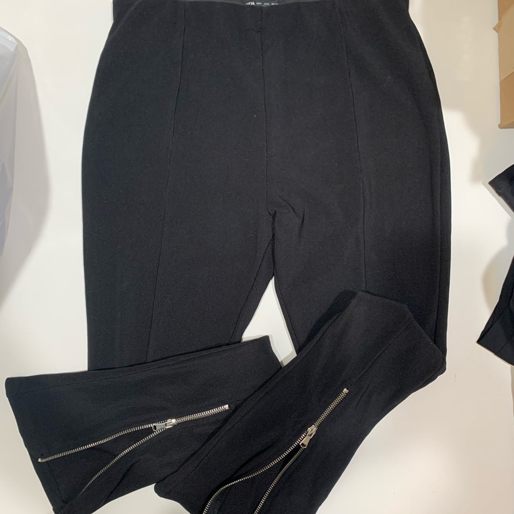 Zara Zipper Flare Black Legging Pants